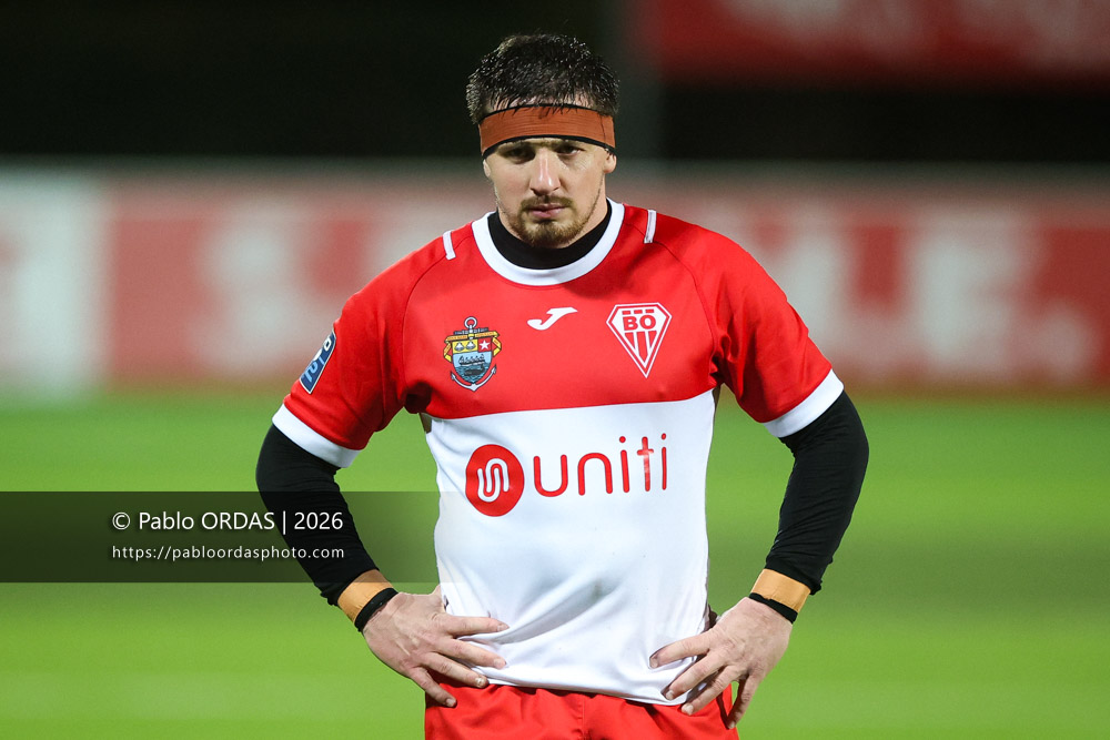 Dorian Laborde, lors du match de Pro D2 entre le Biarritz olympique et Grenoble, le 30 janvier 2026 au stade Aguiléra de Biarritz, France (Photo Pablo ORDAS)
