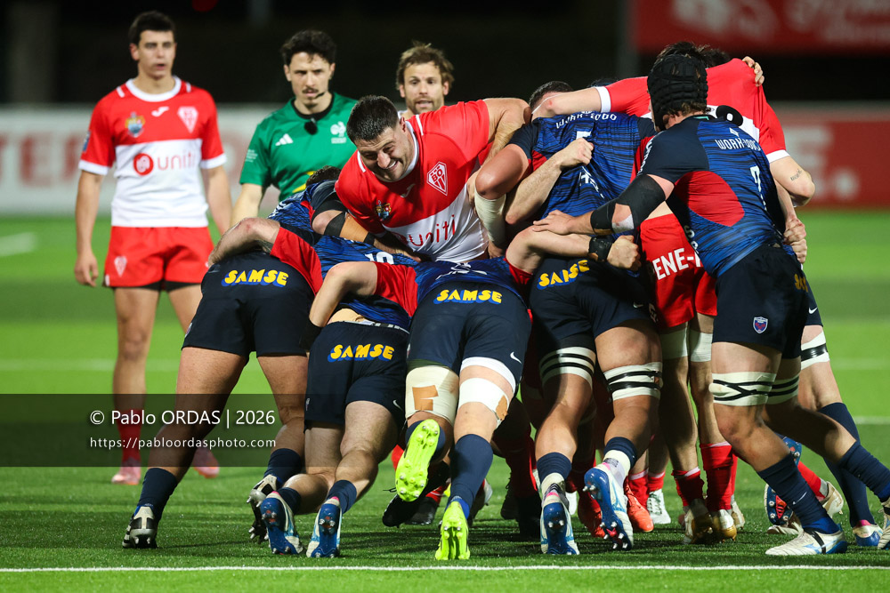Hugo Pirlet, lors du match de Pro D2 entre le Biarritz olympique et Grenoble, le 30 janvier 2026 au stade Aguiléra de Biarritz, France (Photo Pablo ORDAS)