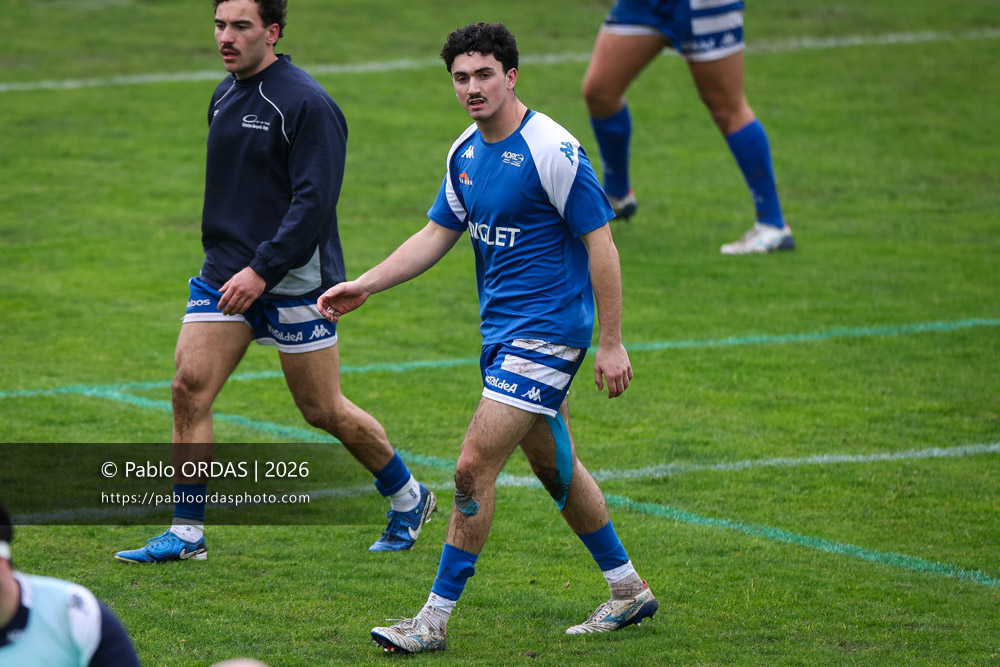 Tobias Descamps, lors du match de Nationale 2 entre l'Anglet olympique et l'US Marmande, le 8 février 2026 au stade Saint-Jean d'Anglet, France (Photo Pablo ORDAS)