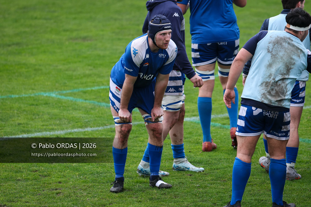 Florian Mansieux, lors du match de Nationale 2 entre l'Anglet olympique et l'US Marmande, le 8 février 2026 au stade Saint-Jean d'Anglet, France (Photo Pablo ORDAS)