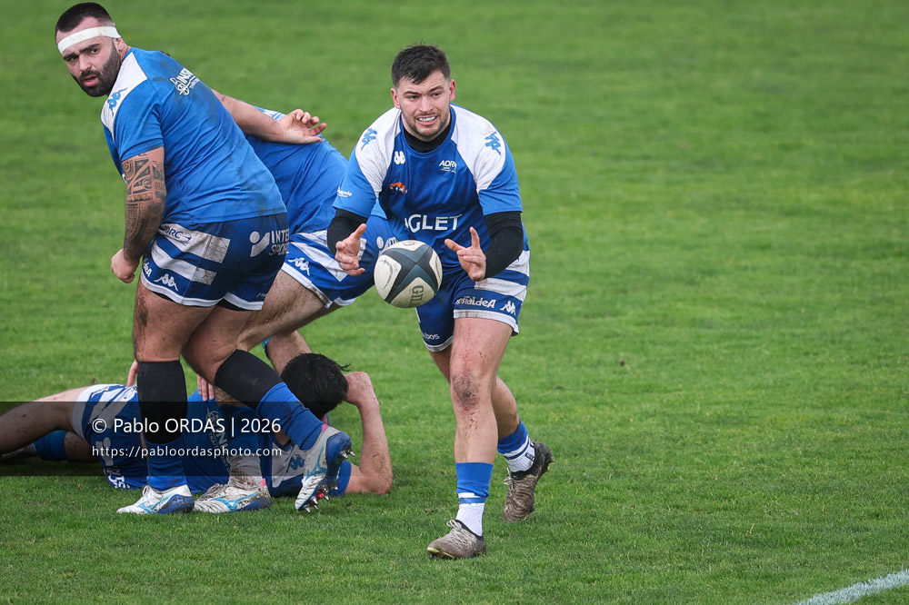 Alexandre Gouaux, lors du match de Nationale 2 entre l'Anglet olympique et l'US Marmande, le 8 février 2026 au stade Saint-Jean d'Anglet, France (Photo Pablo ORDAS)