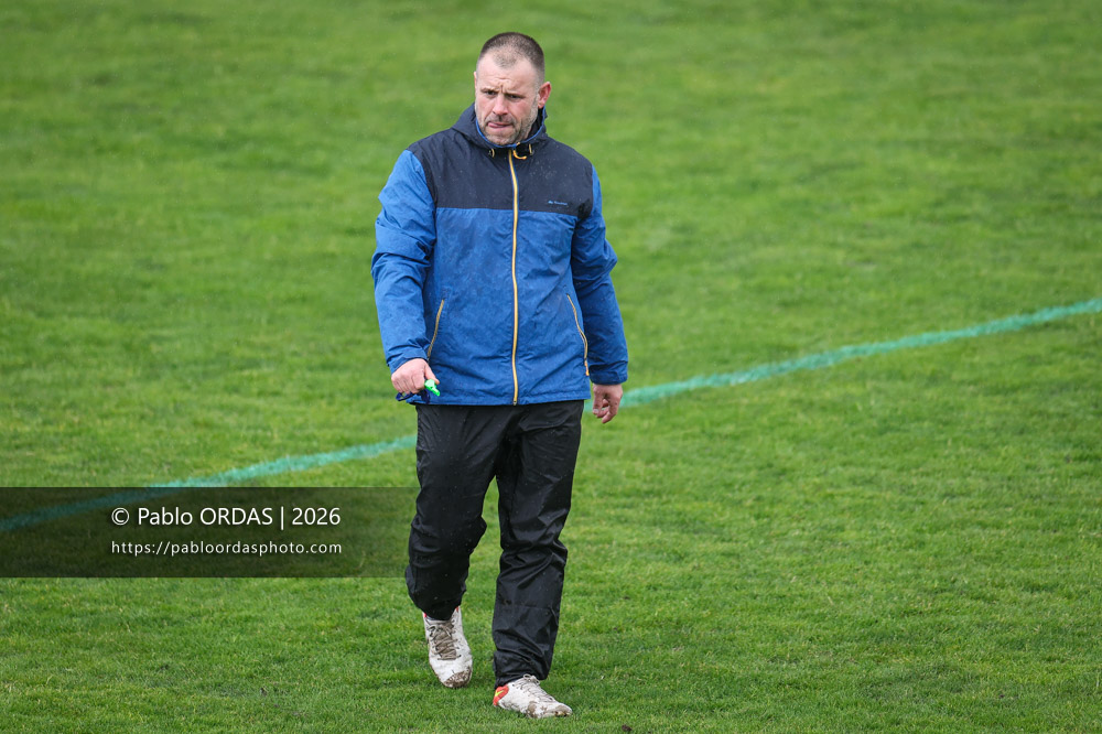 Thomas Oyarzun, lors du match de Nationale 2 entre l'Anglet olympique et l'US Marmande, le 8 février 2026 au stade Saint-Jean d'Anglet, France (Photo Pablo ORDAS)