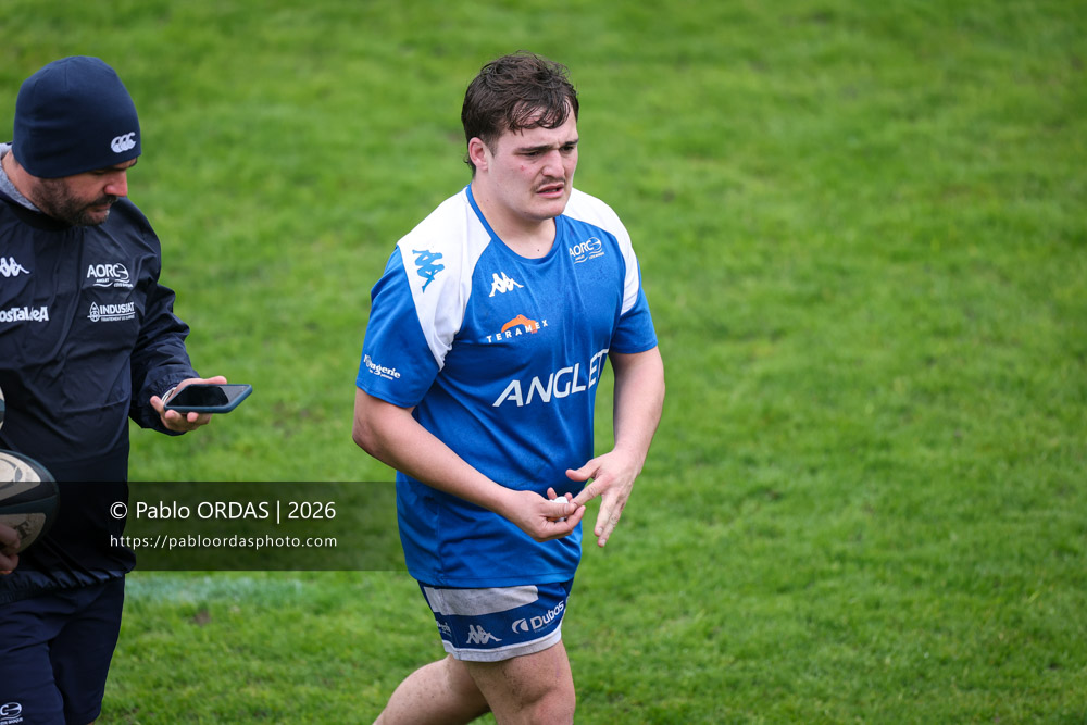 Téo Lascubé, lors du match de Nationale 2 entre l'Anglet olympique et l'US Marmande, le 8 février 2026 au stade Saint-Jean d'Anglet, France (Photo Pablo ORDAS)