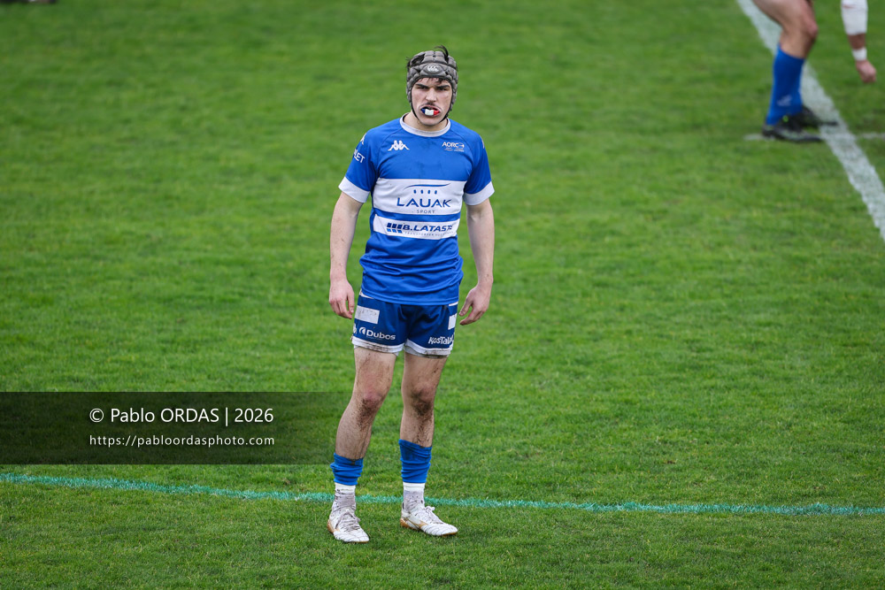 Jean Ballin, lors du match de Nationale 2 entre l'Anglet olympique et l'US Marmande, le 8 février 2026 au stade Saint-Jean d'Anglet, France (Photo Pablo ORDAS)