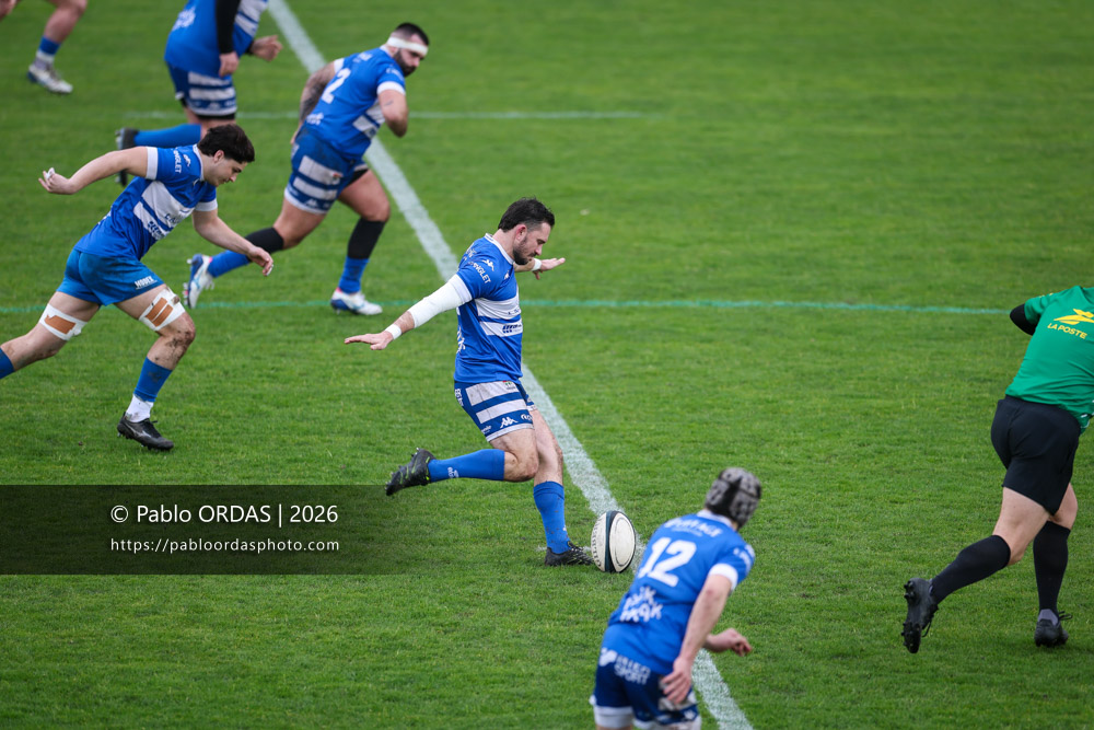 Thomas Curutchet, lors du match de Nationale 2 entre l'Anglet olympique et l'US Marmande, le 8 février 2026 au stade Saint-Jean d'Anglet, France (Photo Pablo ORDAS)