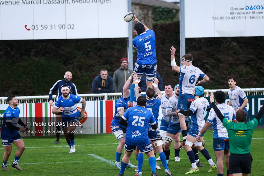 Yann Richard, lors du match de Nationale 2 entre l'Anglet olympique et l'US Marmande, le 8 février 2026 au stade Saint-Jean d'Anglet, France (Photo Pablo ORDAS)