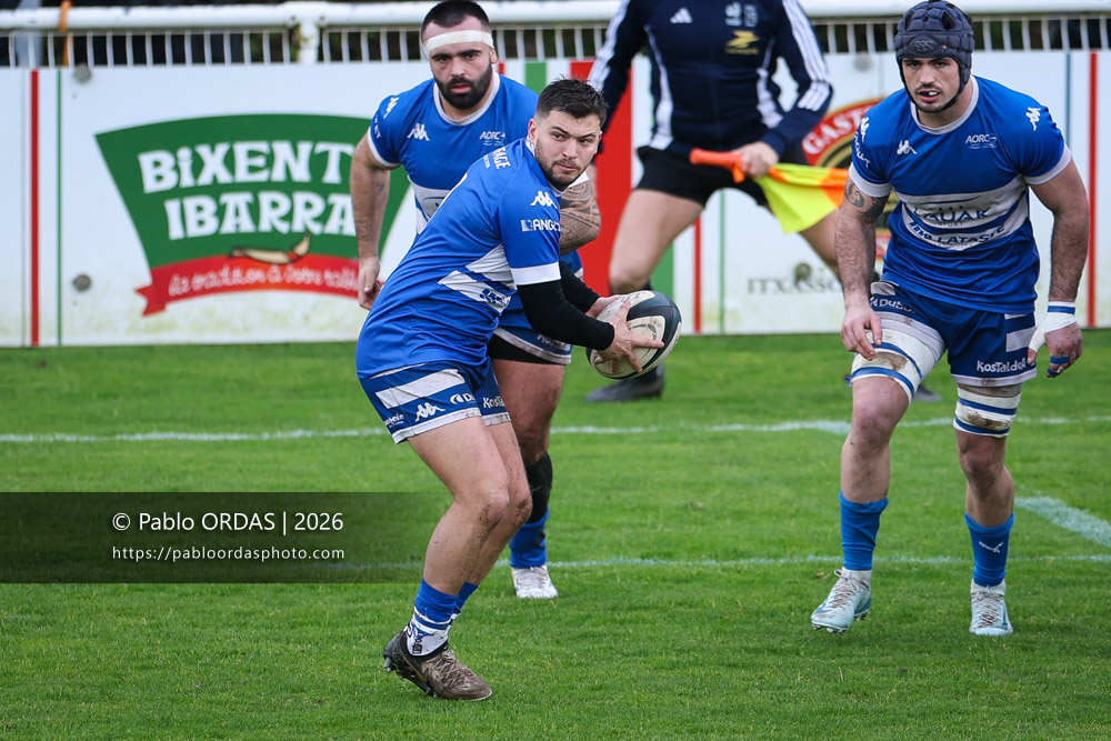 Alexandre Gouaux, lors du match de Nationale 2 entre l'Anglet olympique et l'US Marmande, le 8 février 2026 au stade Saint-Jean d'Anglet, France (Photo Pablo ORDAS)