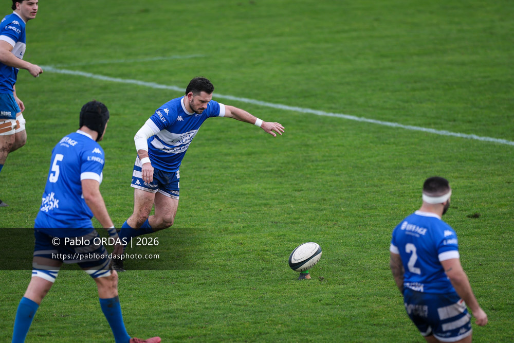 Thomas Curutchet, lors du match de Nationale 2 entre l'Anglet olympique et l'US Marmande, le 8 février 2026 au stade Saint-Jean d'Anglet, France (Photo Pablo ORDAS)
