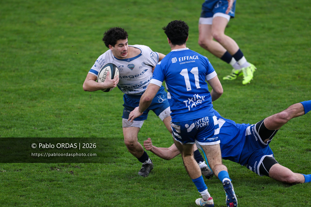 Paulin Blanchot, lors du match de Nationale 2 entre l'Anglet olympique et l'US Marmande, le 8 février 2026 au stade Saint-Jean d'Anglet, France (Photo Pablo ORDAS)