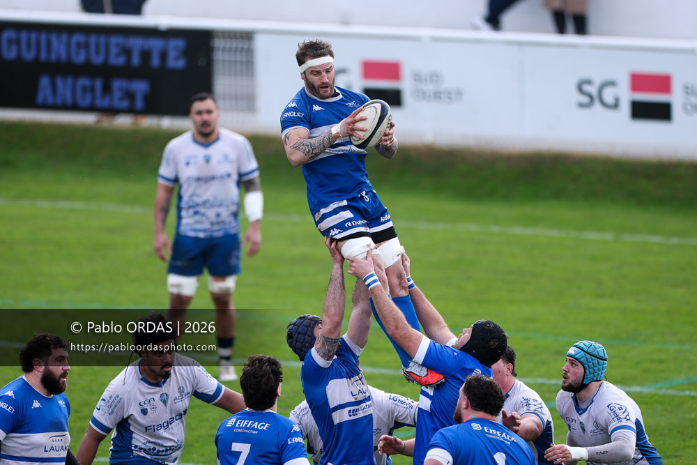 Sébastien Laulhé, lors du match de Nationale 2 entre l'Anglet olympique et l'US Marmande, le 8 février 2026 au stade Saint-Jean d'Anglet, France (Photo Pablo ORDAS)