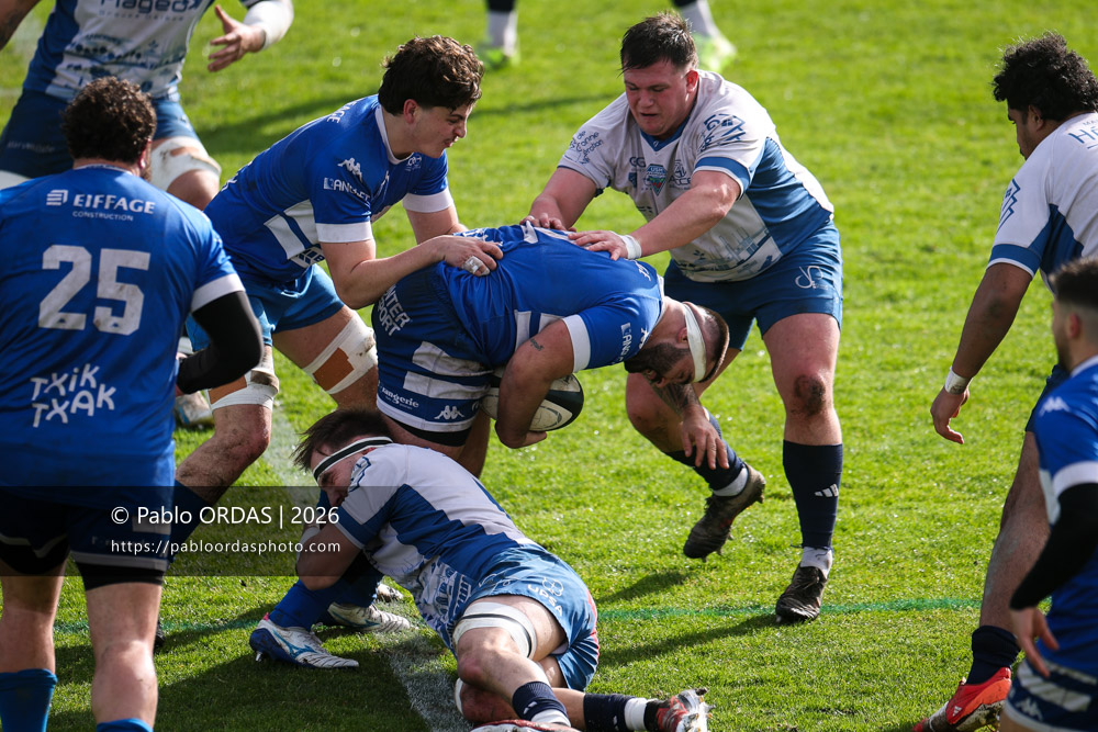 Maxime Gonzalez, lors du match de Nationale 2 entre l'Anglet olympique et l'US Marmande, le 8 février 2026 au stade Saint-Jean d'Anglet, France (Photo Pablo ORDAS)