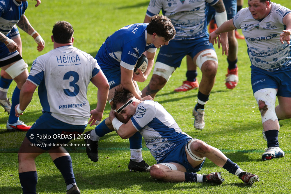Pablo Benard, lors du match de Nationale 2 entre l'Anglet olympique et l'US Marmande, le 8 février 2026 au stade Saint-Jean d'Anglet, France (Photo Pablo ORDAS)