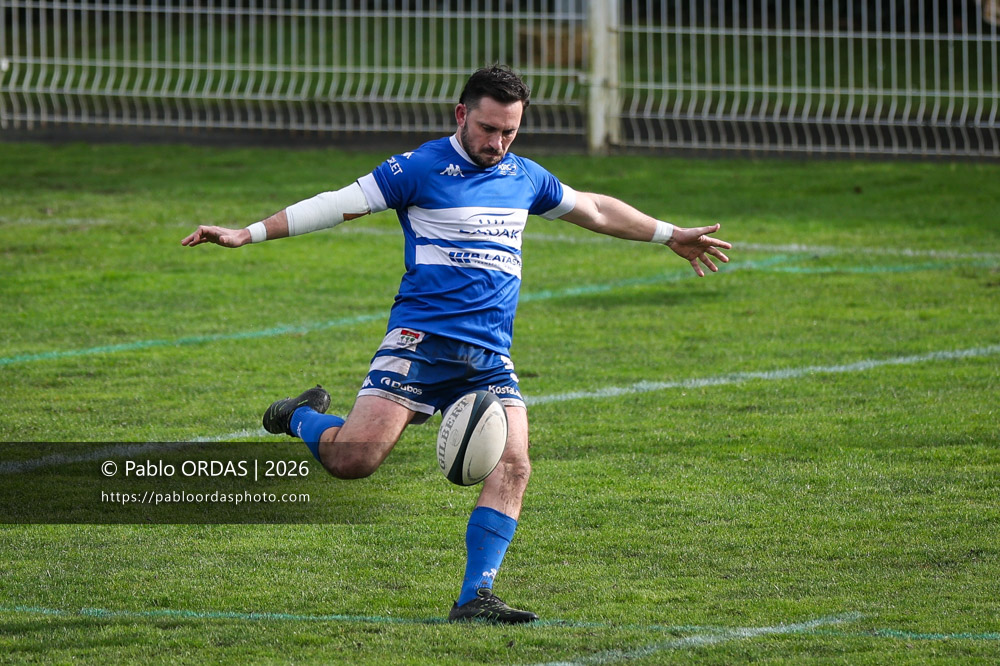Thomas Curutchet, lors du match de Nationale 2 entre l'Anglet olympique et l'US Marmande, le 8 février 2026 au stade Saint-Jean d'Anglet, France (Photo Pablo ORDAS)