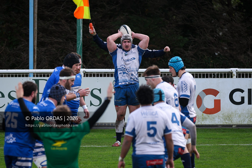 Lucas Larre-Larrouy, lors du match de Nationale 2 entre l'Anglet olympique et l'US Marmande, le 8 février 2026 au stade Saint-Jean d'Anglet, France (Photo Pablo ORDAS)