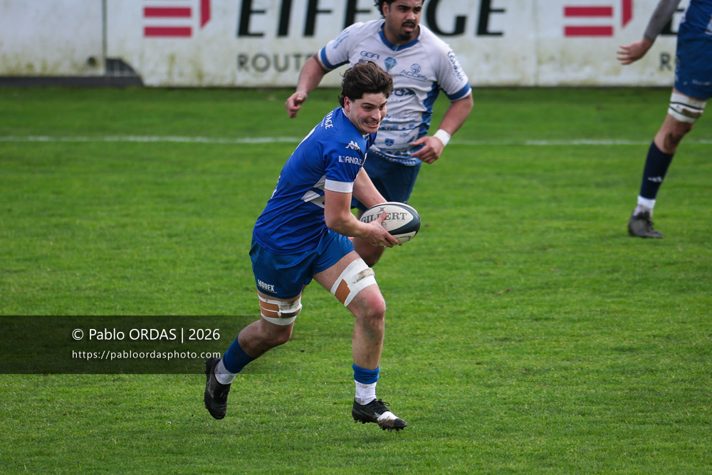 Pablo Benard, lors du match de Nationale 2 entre l'Anglet olympique et l'US Marmande, le 8 février 2026 au stade Saint-Jean d'Anglet, France (Photo Pablo ORDAS)