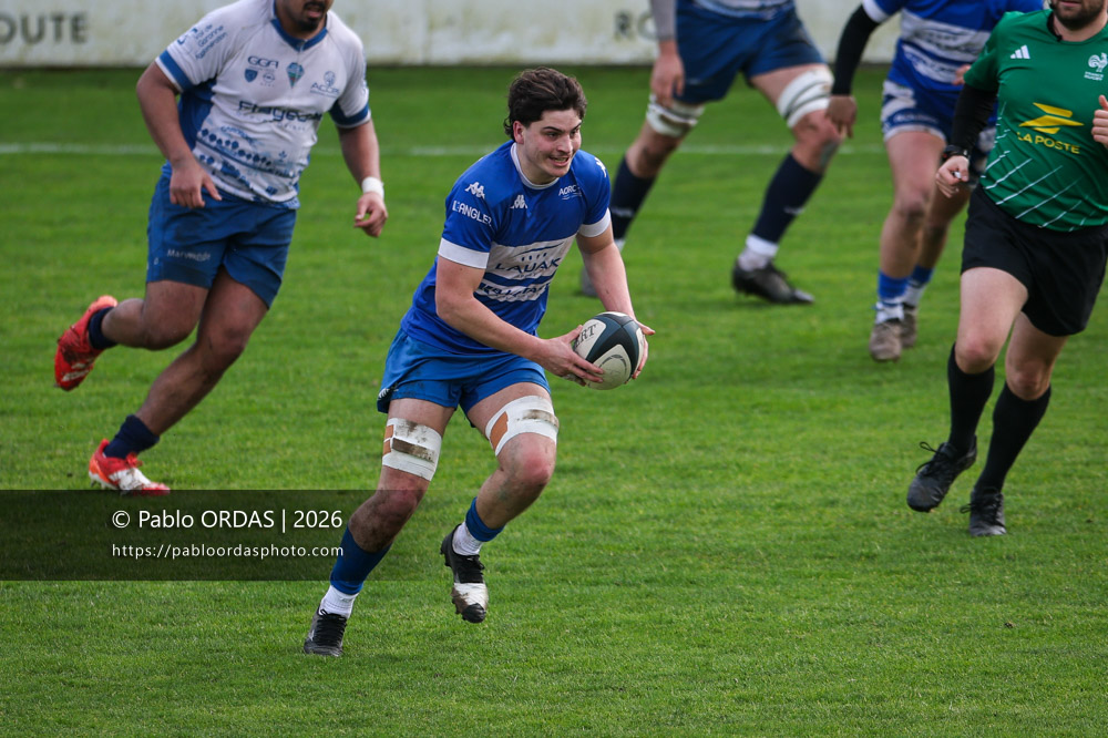 Pablo Benard, lors du match de Nationale 2 entre l'Anglet olympique et l'US Marmande, le 8 février 2026 au stade Saint-Jean d'Anglet, France (Photo Pablo ORDAS)