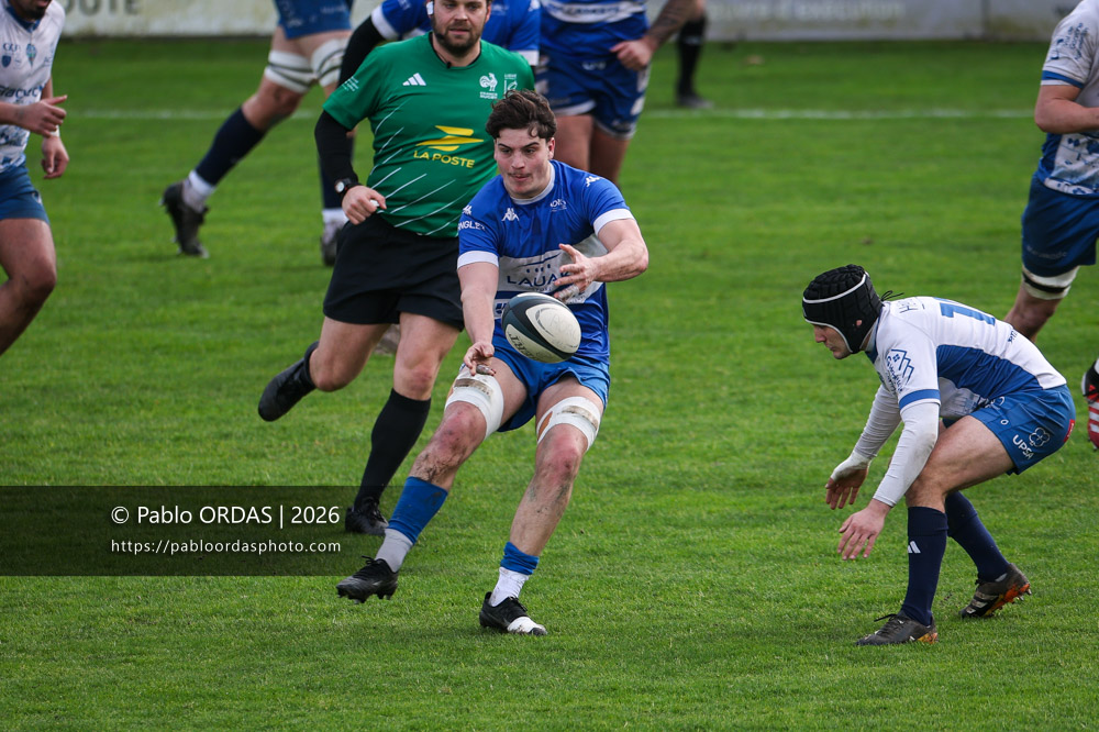 Pablo Benard, lors du match de Nationale 2 entre l'Anglet olympique et l'US Marmande, le 8 février 2026 au stade Saint-Jean d'Anglet, France (Photo Pablo ORDAS)