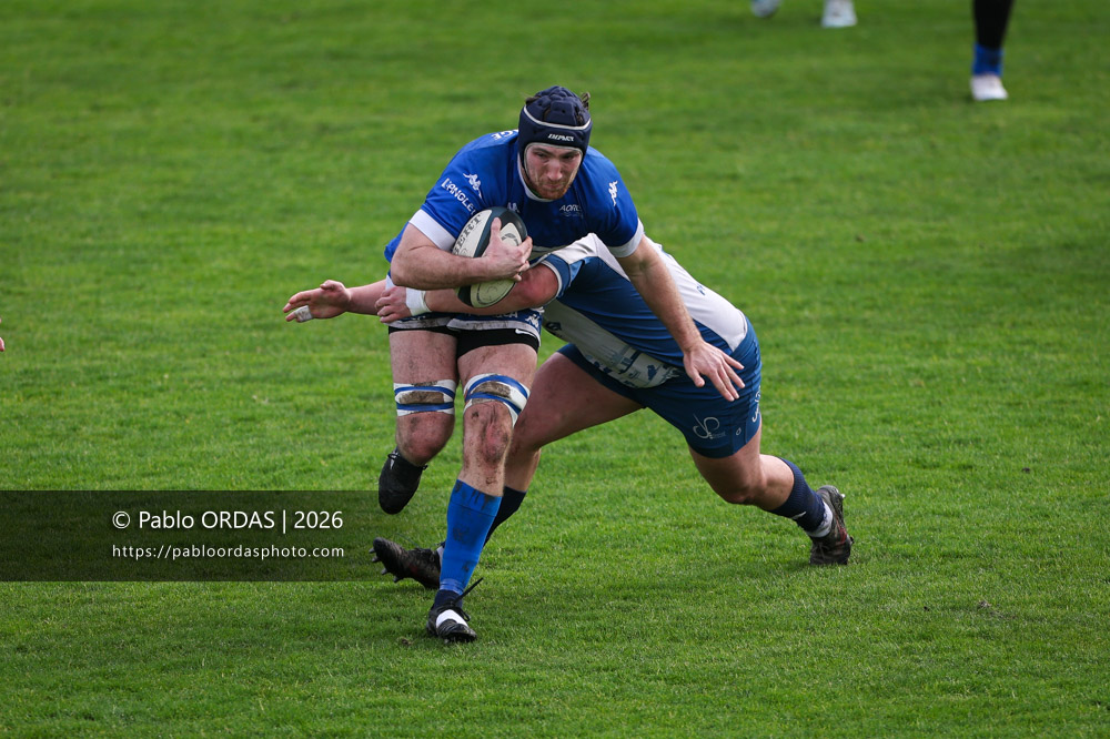 Florian Mansieux, lors du match de Nationale 2 entre l'Anglet olympique et l'US Marmande, le 8 février 2026 au stade Saint-Jean d'Anglet, France (Photo Pablo ORDAS)