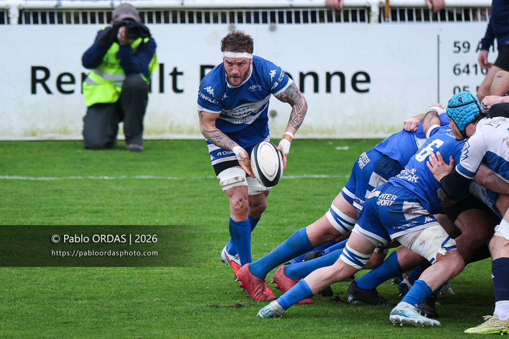Sébastien Laulhé, lors du match de Nationale 2 entre l'Anglet olympique et l'US Marmande, le 8 février 2026 au stade Saint-Jean d'Anglet, France (Photo Pablo ORDAS)