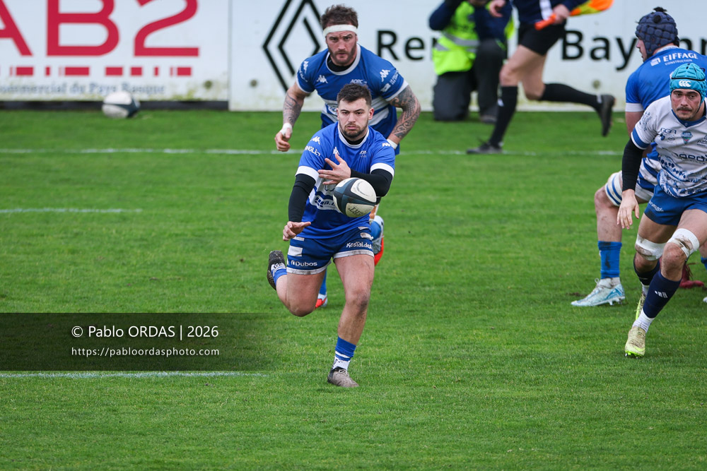 Alexandre Gouaux, lors du match de Nationale 2 entre l'Anglet olympique et l'US Marmande, le 8 février 2026 au stade Saint-Jean d'Anglet, France (Photo Pablo ORDAS)