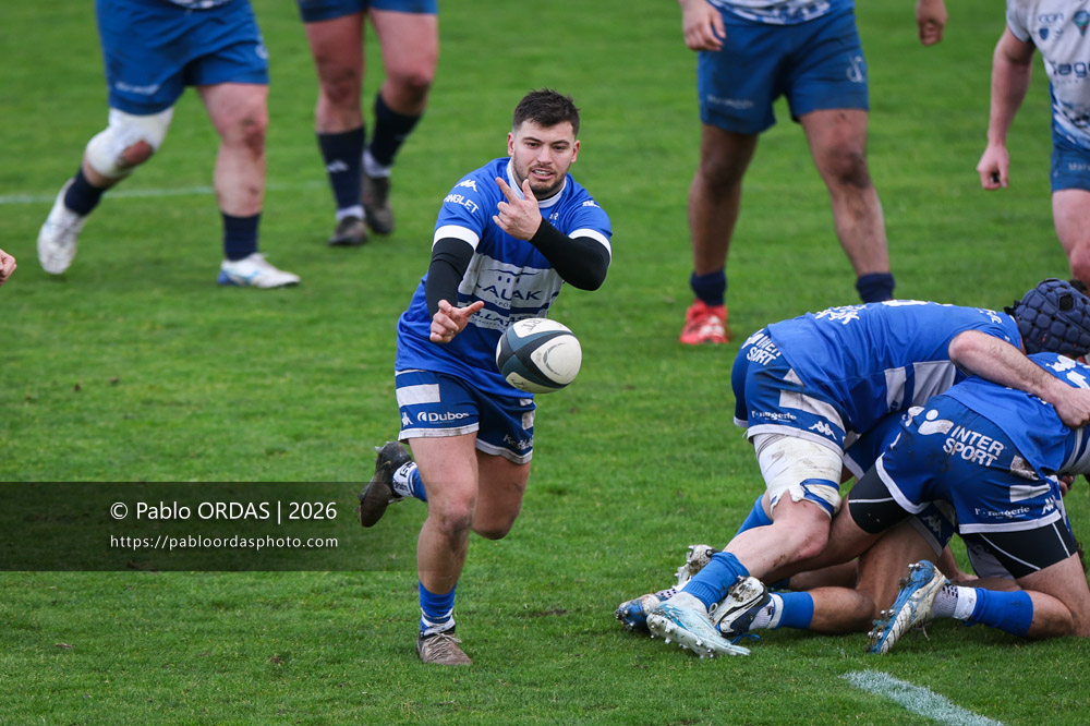 Alexandre Gouaux, lors du match de Nationale 2 entre l'Anglet olympique et l'US Marmande, le 8 février 2026 au stade Saint-Jean d'Anglet, France (Photo Pablo ORDAS)
