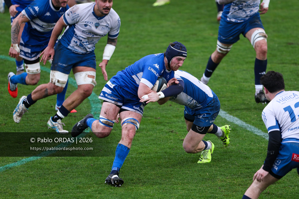 Florian Mansieux, lors du match de Nationale 2 entre l'Anglet olympique et l'US Marmande, le 8 février 2026 au stade Saint-Jean d'Anglet, France (Photo Pablo ORDAS)