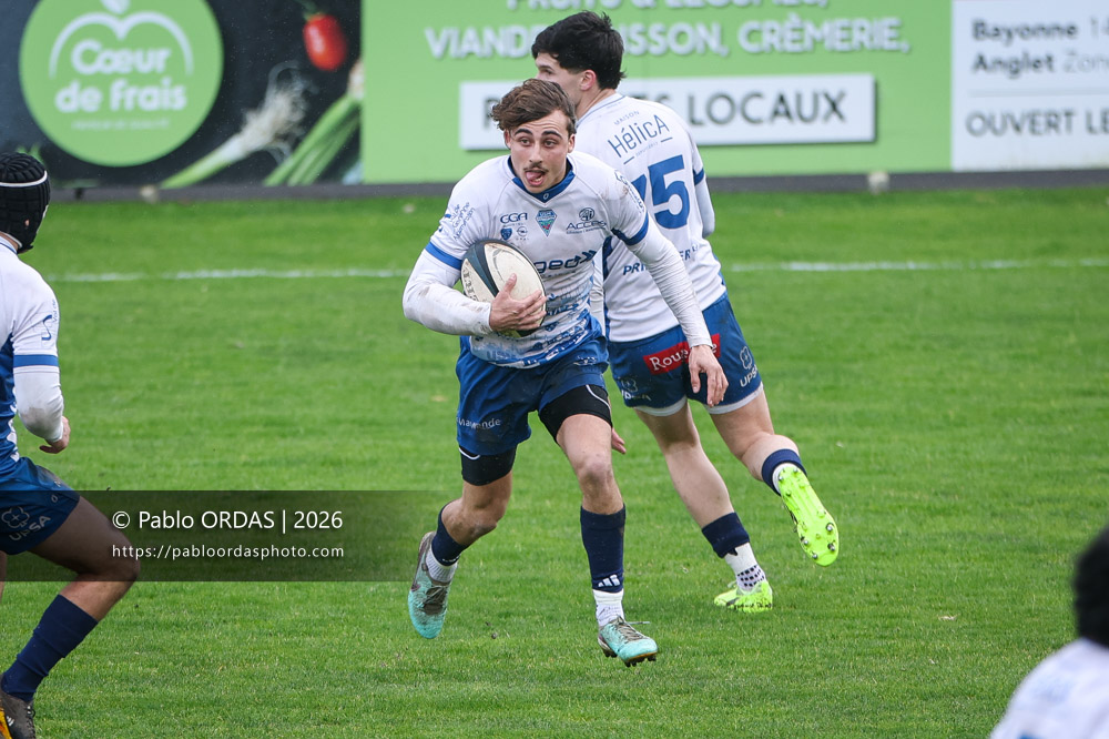 Théo Jurado, lors du match de Nationale 2 entre l'Anglet olympique et l'US Marmande, le 8 février 2026 au stade Saint-Jean d'Anglet, France (Photo Pablo ORDAS)
