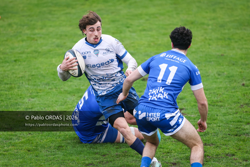 Théo Jurado, lors du match de Nationale 2 entre l'Anglet olympique et l'US Marmande, le 8 février 2026 au stade Saint-Jean d'Anglet, France (Photo Pablo ORDAS)