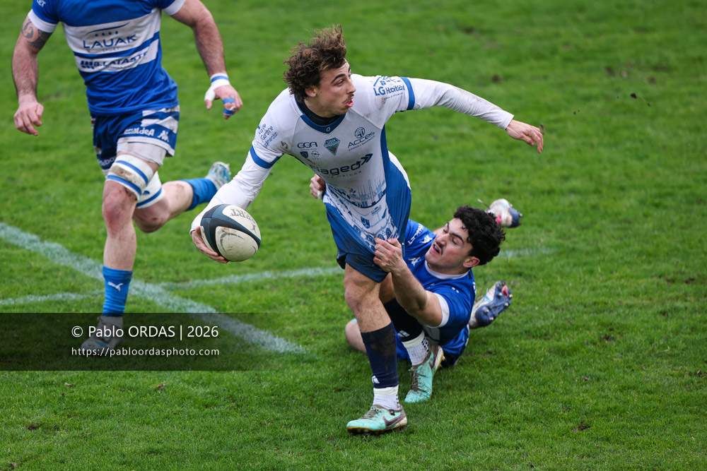 Théo Jurado, lors du match de Nationale 2 entre l'Anglet olympique et l'US Marmande, le 8 février 2026 au stade Saint-Jean d'Anglet, France (Photo Pablo ORDAS)