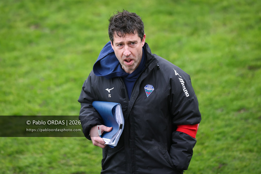 Frédéric Costella, lors du match de Nationale 2 entre l'Anglet olympique et l'US Marmande, le 8 février 2026 au stade Saint-Jean d'Anglet, France (Photo Pablo ORDAS)