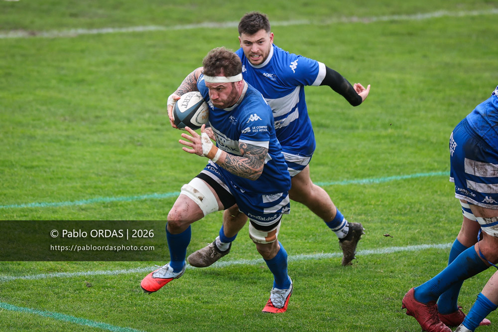 Sébastien Laulhé, lors du match de Nationale 2 entre l'Anglet olympique et l'US Marmande, le 8 février 2026 au stade Saint-Jean d'Anglet, France (Photo Pablo ORDAS)