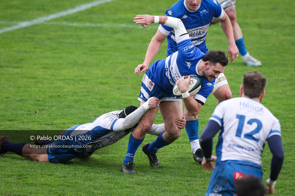 Thomas Curutchet, lors du match de Nationale 2 entre l'Anglet olympique et l'US Marmande, le 8 février 2026 au stade Saint-Jean d'Anglet, France (Photo Pablo ORDAS)