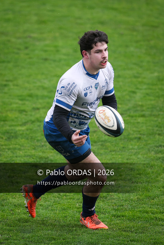 Léo Sauvetre, lors du match de Nationale 2 entre l'Anglet olympique et l'US Marmande, le 8 février 2026 au stade Saint-Jean d'Anglet, France (Photo Pablo ORDAS)
