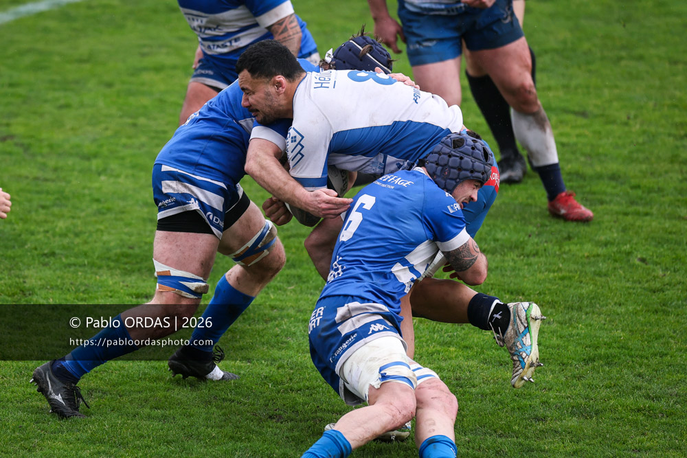 Thomas Toevalu, lors du match de Nationale 2 entre l'Anglet olympique et l'US Marmande, le 8 février 2026 au stade Saint-Jean d'Anglet, France (Photo Pablo ORDAS)
