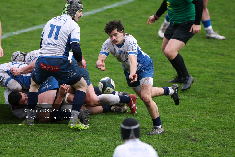 Paulin Blanchot, lors du match de Nationale 2 entre l'Anglet olympique et l'US Marmande, le 8 février 2026 au stade Saint-Jean d'Anglet, France (Photo Pablo ORDAS)