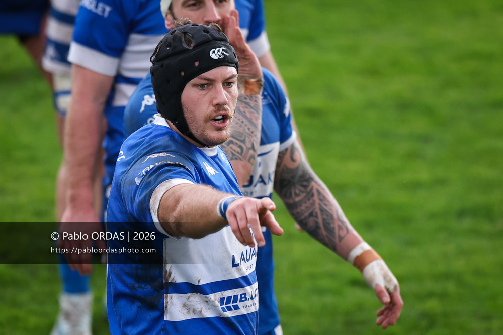 Yann Richard, lors du match de Nationale 2 entre l'Anglet olympique et l'US Marmande, le 8 février 2026 au stade Saint-Jean d'Anglet, France (Photo Pablo ORDAS)