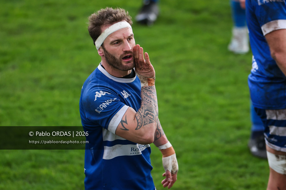 Sébastien Laulhé, lors du match de Nationale 2 entre l'Anglet olympique et l'US Marmande, le 8 février 2026 au stade Saint-Jean d'Anglet, France (Photo Pablo ORDAS)