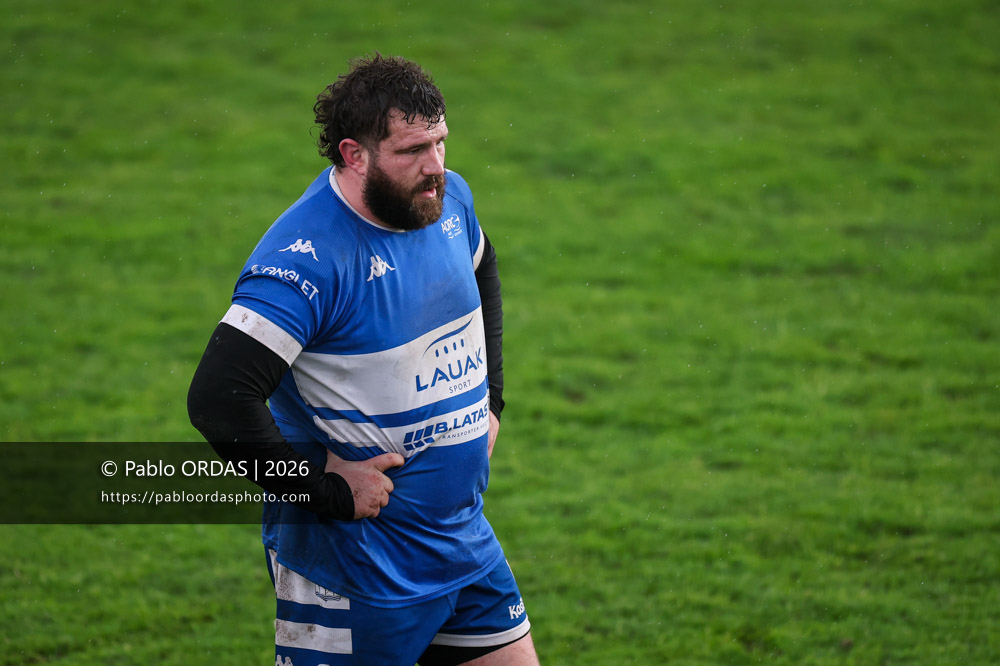 Hendré Eloff, lors du match de Nationale 2 entre l'Anglet olympique et l'US Marmande, le 8 février 2026 au stade Saint-Jean d'Anglet, France (Photo Pablo ORDAS)