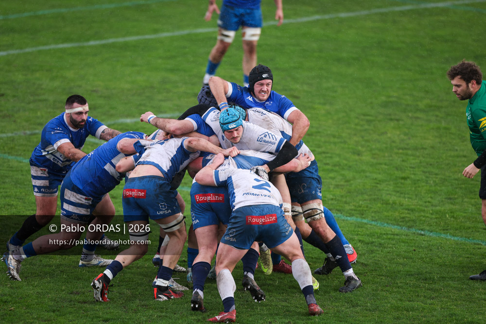 Florian Lauzun, lors du match de Nationale 2 entre l'Anglet olympique et l'US Marmande, le 8 février 2026 au stade Saint-Jean d'Anglet, France (Photo Pablo ORDAS)