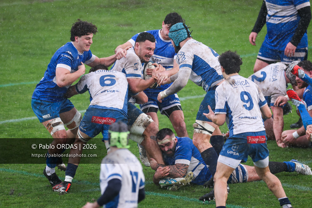 Thomas Toevalu, lors du match de Nationale 2 entre l'Anglet olympique et l'US Marmande, le 8 février 2026 au stade Saint-Jean d'Anglet, France (Photo Pablo ORDAS)