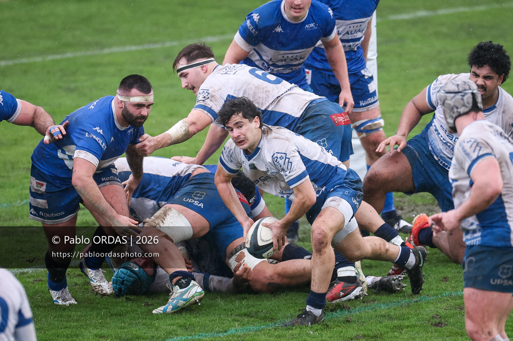 Paulin Blanchot, lors du match de Nationale 2 entre l'Anglet olympique et l'US Marmande, le 8 février 2026 au stade Saint-Jean d'Anglet, France (Photo Pablo ORDAS)