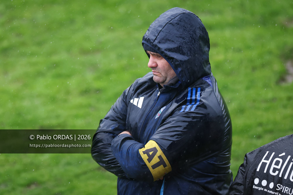 Rémi Monpouillan, lors du match de Nationale 2 entre l'Anglet olympique et l'US Marmande, le 8 février 2026 au stade Saint-Jean d'Anglet, France (Photo Pablo ORDAS)