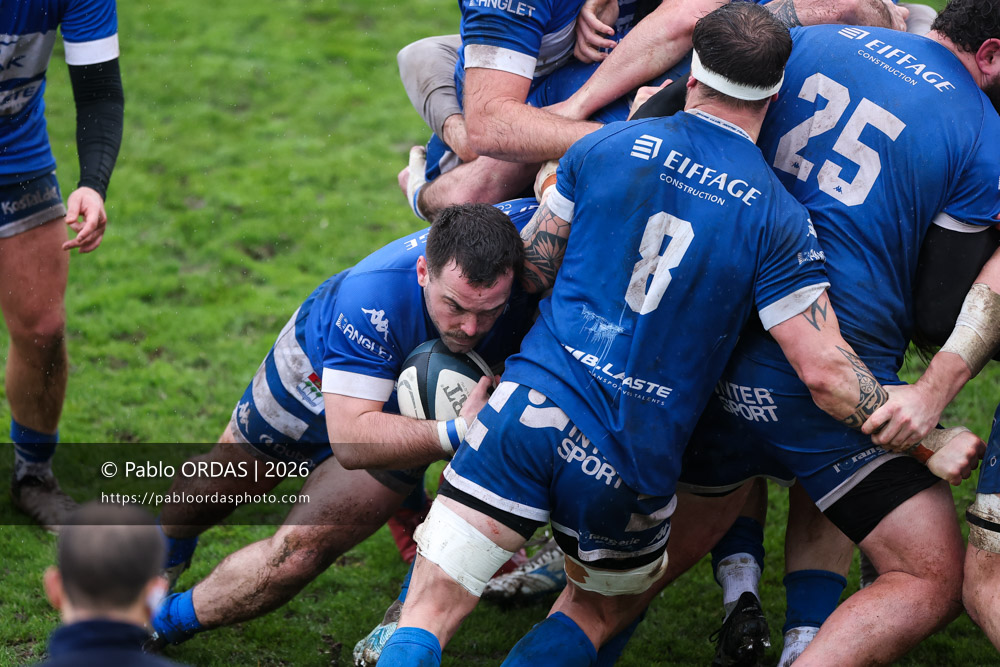 Max Bru, lors du match de Nationale 2 entre l'Anglet olympique et l'US Marmande, le 8 février 2026 au stade Saint-Jean d'Anglet, France (Photo Pablo ORDAS)