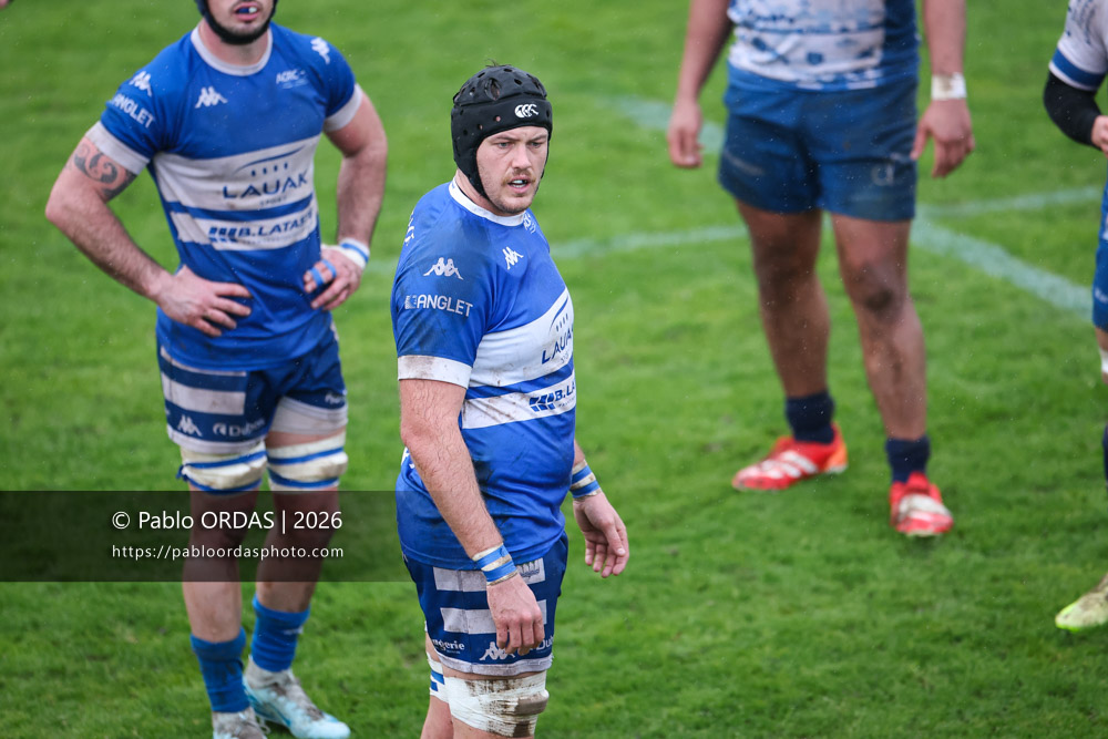 Yann Richard, lors du match de Nationale 2 entre l'Anglet olympique et l'US Marmande, le 8 février 2026 au stade Saint-Jean d'Anglet, France (Photo Pablo ORDAS)