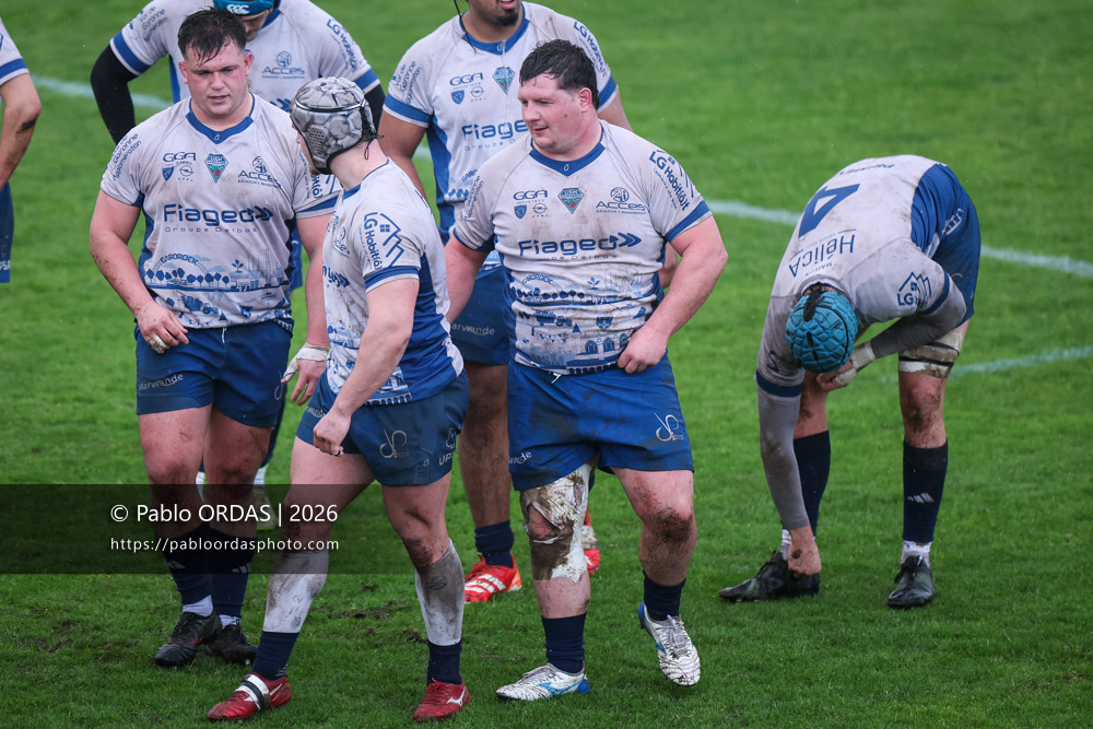 Mathis Dumain, lors du match de Nationale 2 entre l'Anglet olympique et l'US Marmande, le 8 février 2026 au stade Saint-Jean d'Anglet, France (Photo Pablo ORDAS)