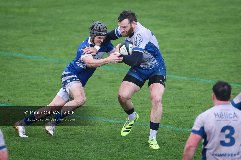 Alban Conduché, lors du match de Nationale 2 entre l'Anglet olympique et l'US Marmande, le 8 février 2026 au stade Saint-Jean d'Anglet, France (Photo Pablo ORDAS)