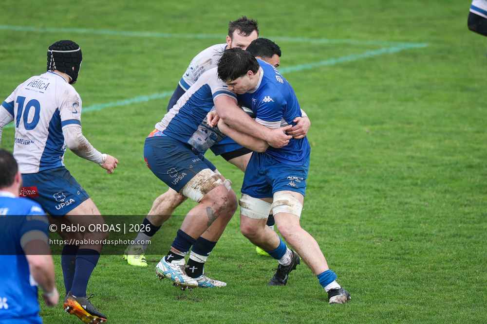 Pablo Benard, lors du match de Nationale 2 entre l'Anglet olympique et l'US Marmande, le 8 février 2026 au stade Saint-Jean d'Anglet, France (Photo Pablo ORDAS)