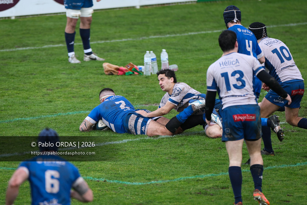 Maxime Gonzalez, lors du match de Nationale 2 entre l'Anglet olympique et l'US Marmande, le 8 février 2026 au stade Saint-Jean d'Anglet, France (Photo Pablo ORDAS)