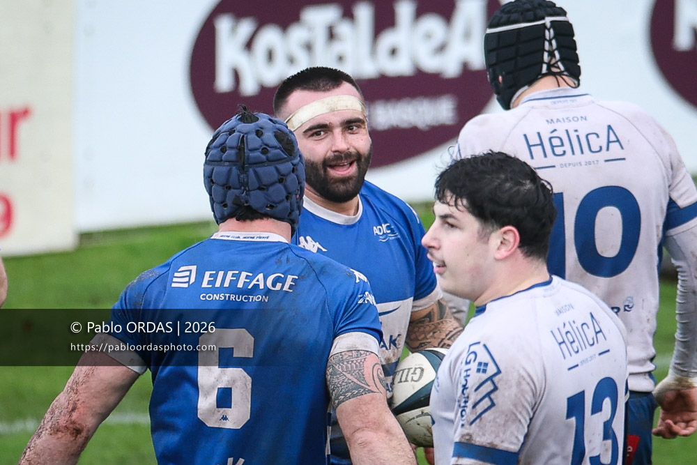Maxime Gonzalez, lors du match de Nationale 2 entre l'Anglet olympique et l'US Marmande, le 8 février 2026 au stade Saint-Jean d'Anglet, France (Photo Pablo ORDAS)