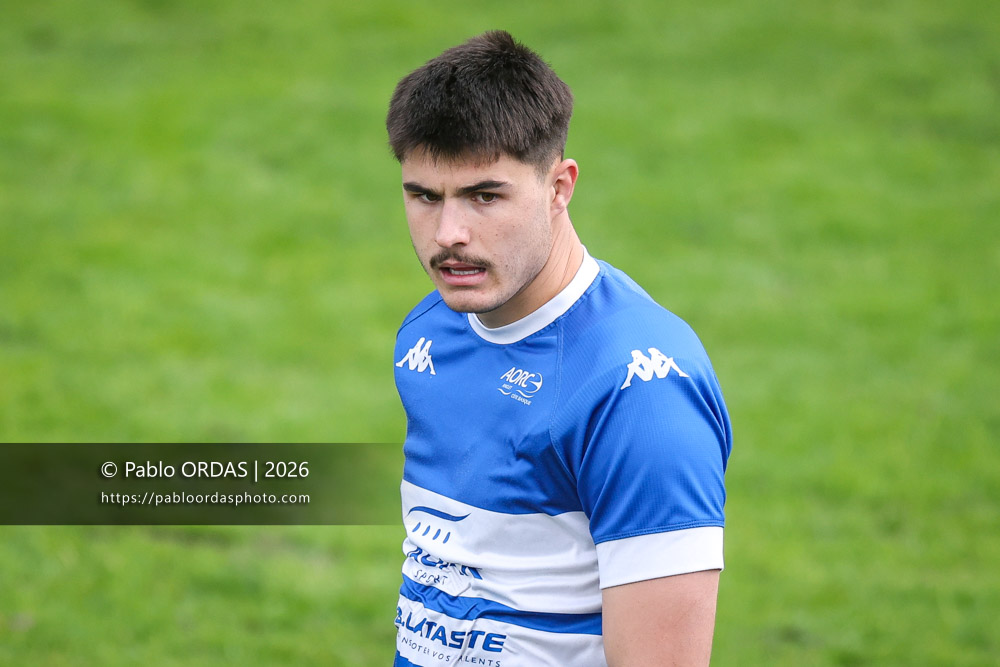 Matéo Lacroix, lors du match de Nationale 2 entre l'Anglet olympique et l'US Marmande, le 8 février 2026 au stade Saint-Jean d'Anglet, France (Photo Pablo ORDAS)